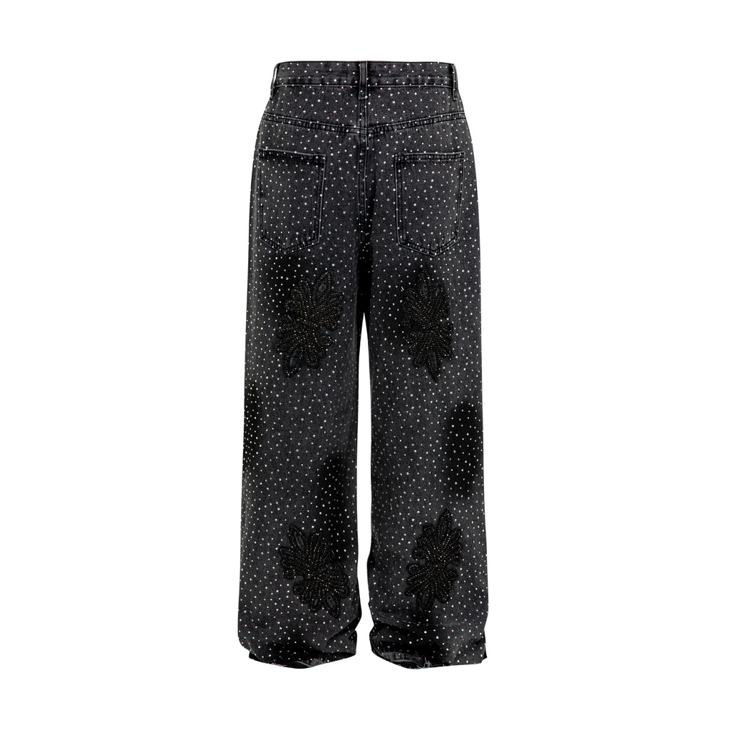 RHINESTONE V PATCH DENIM BLACK