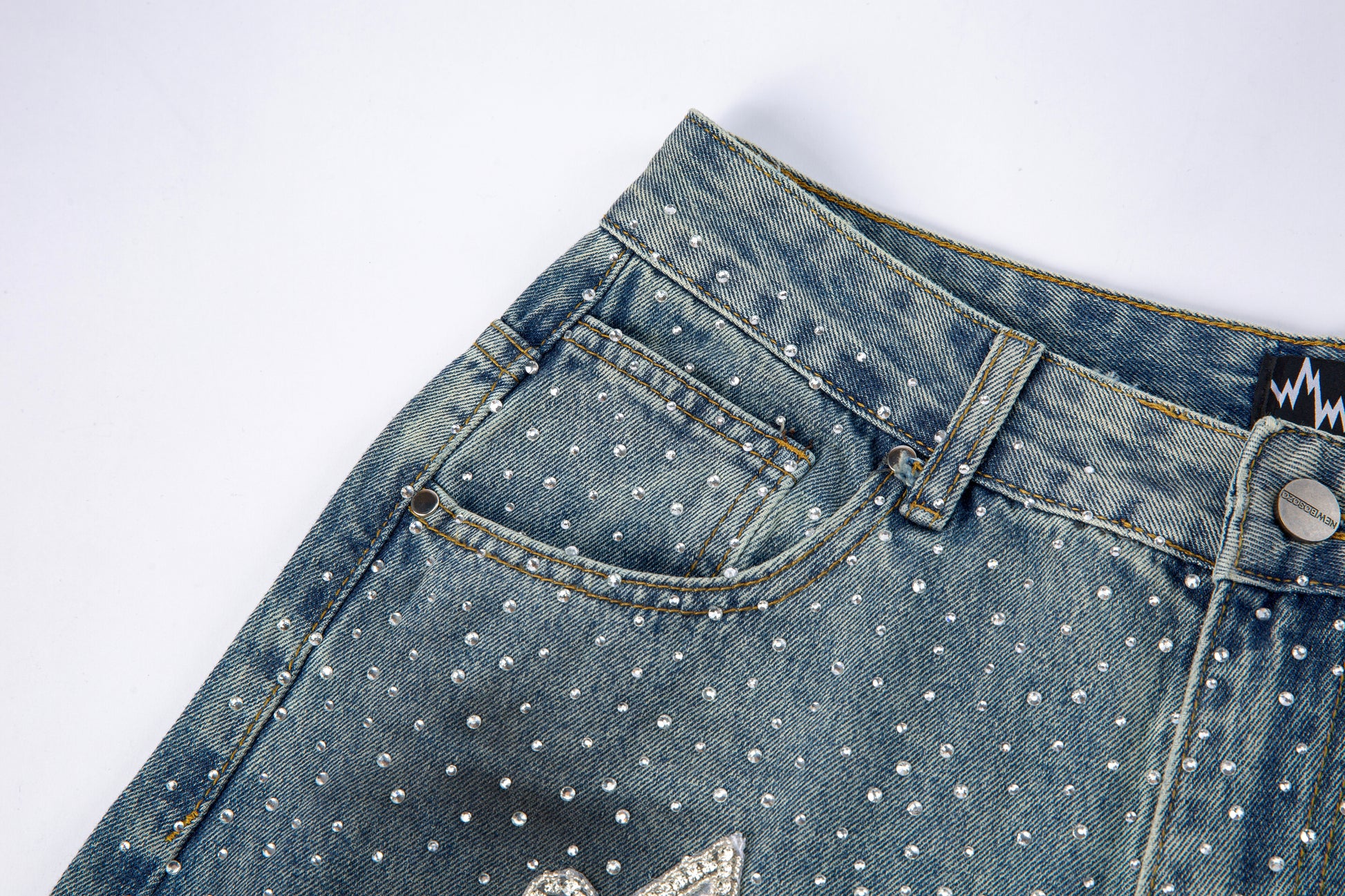 RHINESTONE V PATCH DENIM BLUE