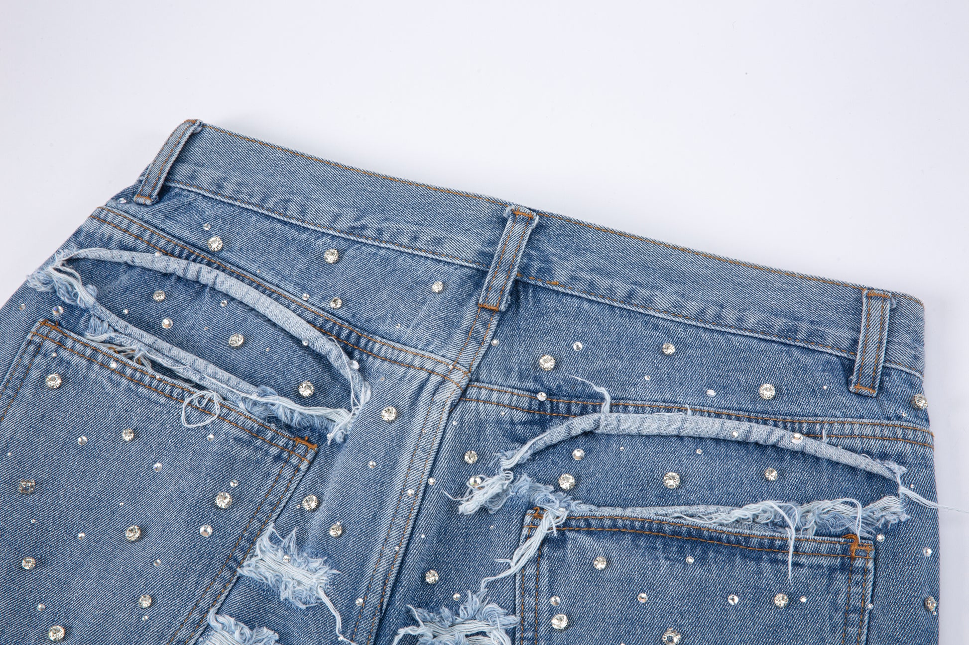 RIPPED RHINESTONE DENIM SHORTS
