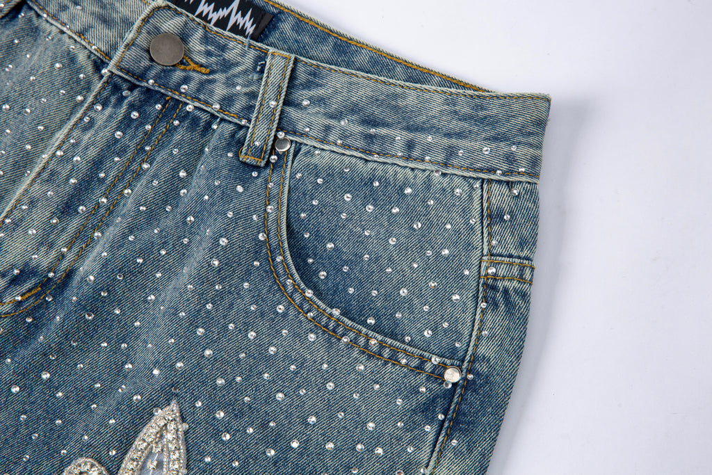 RHINESTONE V PATCH DENIM BLUE