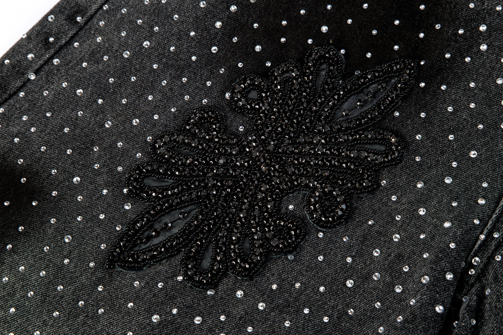 RHINESTONE V PATCH DENIM BLACK