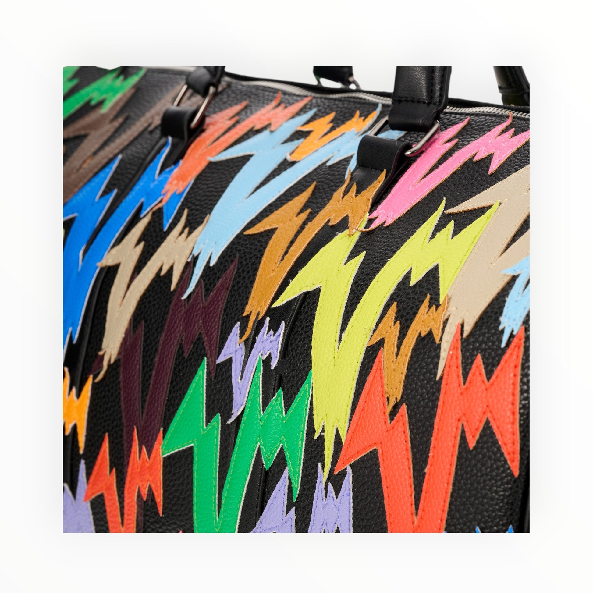 MULTICOLOR LEATHER PATCH DUFFLE BAG